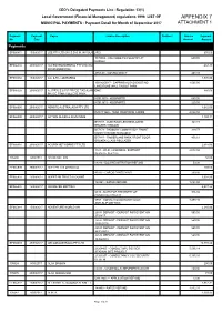 APPENDIX 7 MUNICIPAL PAYMENTS - Payment Detail for Month of September 2017 ATTACHMENT 1