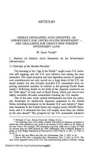 China's Developing Auto Industry: an Opportunity for United States Investment - and Challenge for China's New Foreign Investment Laws