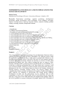 Experimental Psychology and Its Implications for Human Development - Nelson Cowan