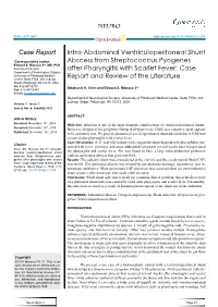 Intra-Abdominal Ventriculoperitoneal Shunt Abscess from Streptococcus Pyogenes After Pharyngitis with Scarlet Fever
