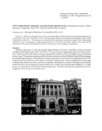 New York Public Library, Chatham Square Branch, and the Proposed Designation of the Related Landmark Site (Item No