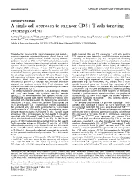 A Single-Cell Approach to Engineer CD8+ T Cells Targeting Cytomegalovirus