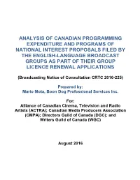 Analysis of Canadian Programming Expenditure