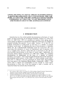 'Ilo') Conventions, the Fair Work Act 2009 (Cth