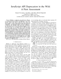 Javascript API Deprecation in the Wild: a First Assessment