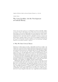 On the Development of Critical Theory