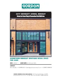 2079 University Avenue, Berkeley Downtown Berkeley Boutique Retail Space for Lease