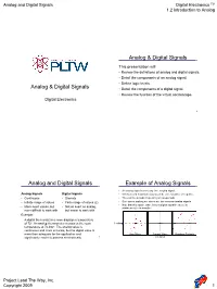 Analog and Digital Signals Digital Electronics TM 1.2 Introduction to Analog
