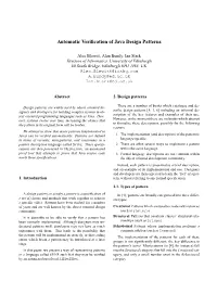 Automatic Verification of Java Design Patterns