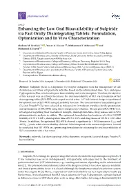 Enhancing the Low Oral Bioavailability of Sulpiride Via Fast Orally Disintegrating Tablets: Formulation, Optimization and in Vivo Characterization
