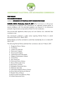 Submission of Political Party Nomination Rules