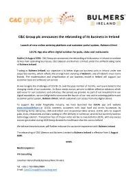 C&C Group Plc Announces the Rebranding of Its Business in Ireland