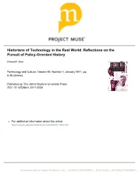 Historians of Technology in the Real World: Reflections on the Pursuit of Policy-Oriented History