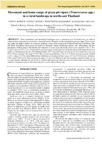 Movement and Home Range of Green Pit Vipers (Trimeresurus Spp.) in a Rural Landscape in North-East Thailand