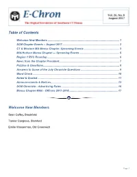Table of Contents Welcome New Members