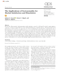 The Implications of Sociosexuality for Marital Satisfaction and Dissolution