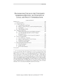 Background Checks in the University Admissions Process: an Overview of Legal and Policy Considerations