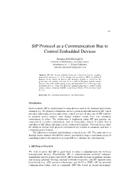 SIP Protocol As a Communication Bus to Control Embedded Devices