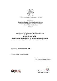 Analysis of Genetic Determinants Associated with Persistent Synthesis of Fetal Hemoglobin