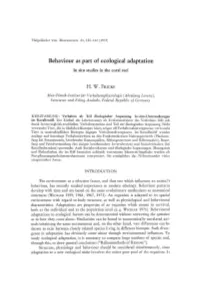 Behaviour As Part of Ecological Adaptation