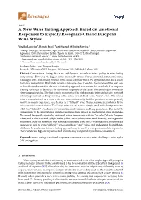 A New Wine Tasting Approach Based on Emotional Responses to Rapidly Recognize Classic European Wine Styles