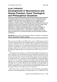 Developments in Neuroscience and Human Freedom: Some Theological and Philosophical Questions