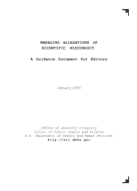 Managing Allegations of Scientific Misconduct: A
