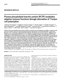 Plasma Phospholipid Transfer Protein (PLTP) Modulates Adaptive Immune Functions Through Alternation of T Helper Cell Polarization