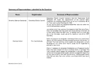 Summary of Representations Submitted to the Examiner Name