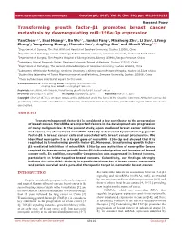 Transforming Growth Factor-Β1 Promotes Breast Cancer Metastasis by Downregulating Mir-196A-3P Expression