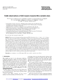 VLBA Observations of Sio Masers Towards Mira Variable Stars