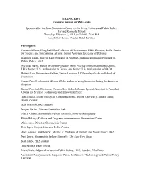 1 TRANSCRIPT Executive Session on Wikileaks Sponsored by the Joan