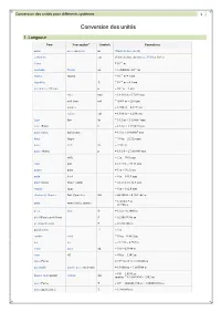 Conversion Des Unités Pour Différents Systèmes 1