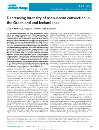 Decreasing Intensity of Open-Ocean Convection in the Greenland and Iceland Seas