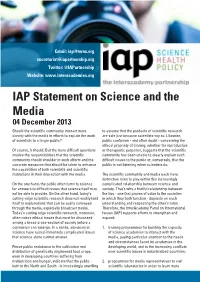 IAP Statement on Science and the Media