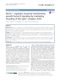 Beclin 1 Regulates Neuronal Transforming Growth Factor-Β Signaling by Mediating Recycling of the Type I Receptor ALK5 Caitlin E