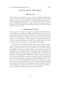 Eunuchs in the Bible 1. Introduction