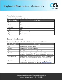 Keyboard Shortcuts in Acumatica
