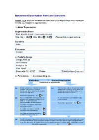 Respondent Information Form and Questions