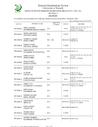 Semester Examinations Section University of Karachi RESULT of SECOND SEMESTER EXAMINATIONS HELD in NOV