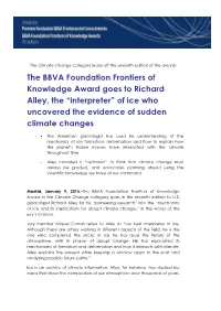 The BBVA Foundation Frontiers of Knowledge Award Goes to Richard Alley, the “Interpreter” of Ice Who Uncovered the Evidence of Sudden Climate Changes