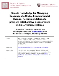 Usable Knowledge for Managing Responses to Global Environmental Change: Recommendations to Promote Collaborative Assessments and Information Systems