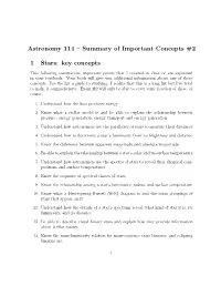 Astronomy 114 – Summary of Important Concepts #2 1 Stars: Key