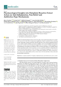 Pharmacological Insights Into Halophyte Bioactive Extract Action on Anti-Inﬂammatory, Pain Relief and Antibiotics-Type Mechanisms