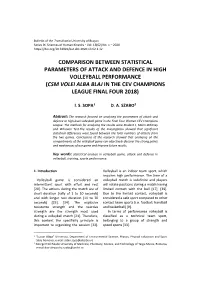 Comparison Between Statistical Parameters of Attack and Defence in High Volleyball Performance (Csm Volei Alba Blaj in the Cev Champions League Final Four 2018)