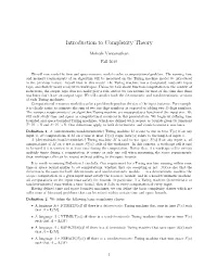 Introduction to Complexity Theory