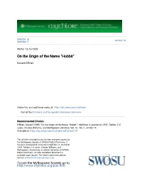 On the Origin of the Name "Hobbit"