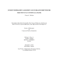 Student Temperament Assessment and Its Relationship with The
