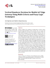 Vertical Handover Decision for Mobile Iot Edge Gateway Using Multi-Criteria and Fuzzy Logic Techniques