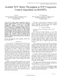 Better Throughput in TCP Congestion Control Algorithms on Manets